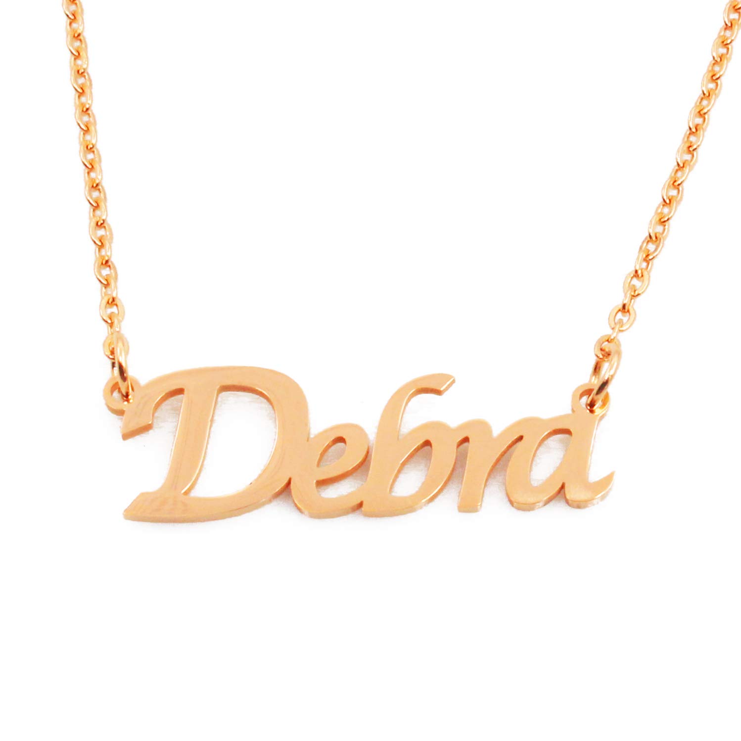 Kigu Debra Name Necklace Personalised 18ct Gold Plated, Custom Dainty Name Pendants, Jewellery for Ladies, Girlfriend, Mother, Sister, Friends Inc Bag & Box