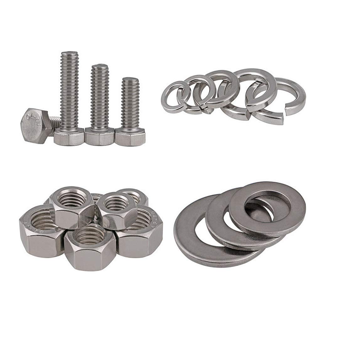 BOZONLI 510Pcs M4 M5 M6 Stainless Steel Flat Hex Head Screws Bolts Nuts and Flat Gasket Spring Washers Assortment Kit with Box
