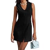 SHESEEWORLD Women's Casual Sleeveless Shirts Mini Dress Sexy Collar V Neck Slit Summer Dress