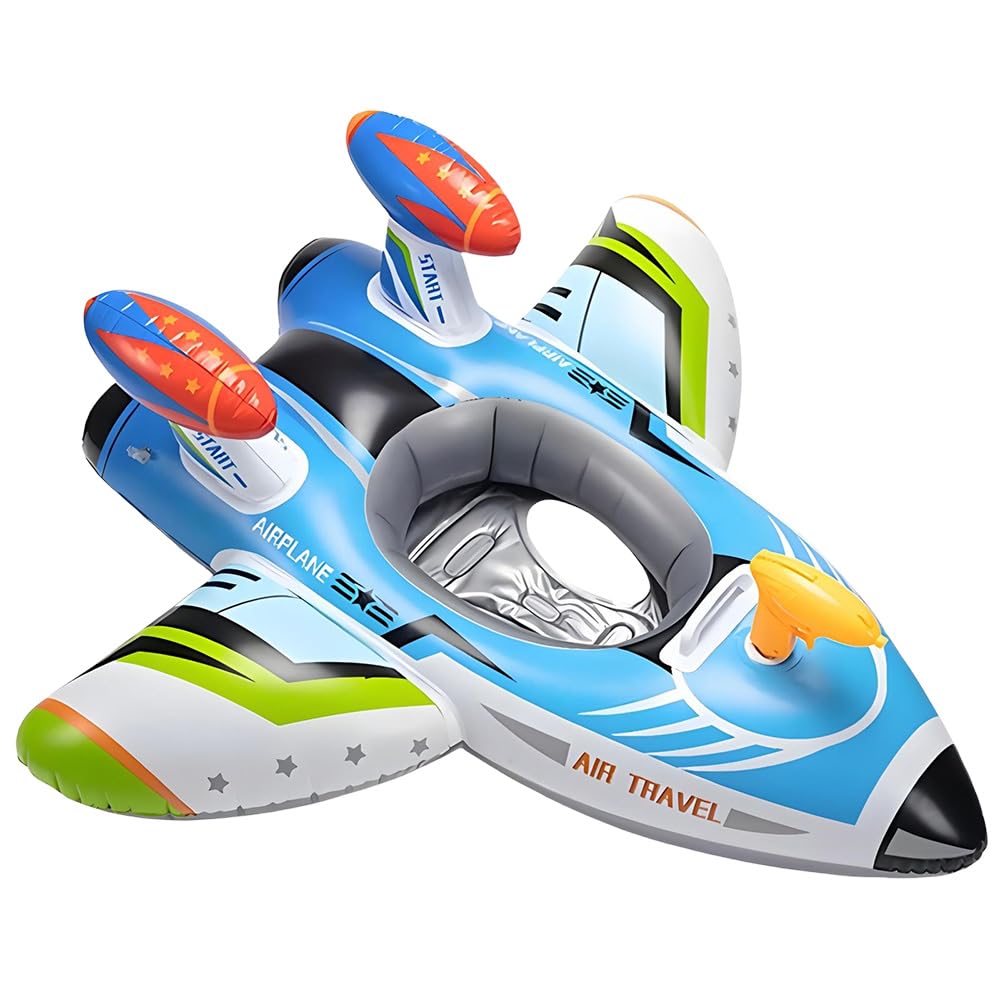 CLIUNT Inflatable Airplane Pool Floats, Swimming Pool inflatables with Squirt Gun and Handle, Ride-on Pool Toys, Inflatable Boat for Kid, Birthaday Gift