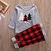 Toddler Baby Boy Girl Christmas Long Sleeve Outfit T-Shirt Tops+Long Plaid Pants Fall Winter Clothes Set (Grey+red, 6-12 Months)