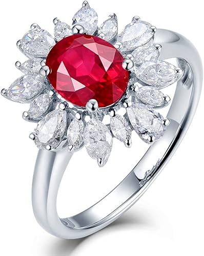 Beyond jewelry 18K White Gold Natural Ruby Diamond Anniversary Rings for Women
