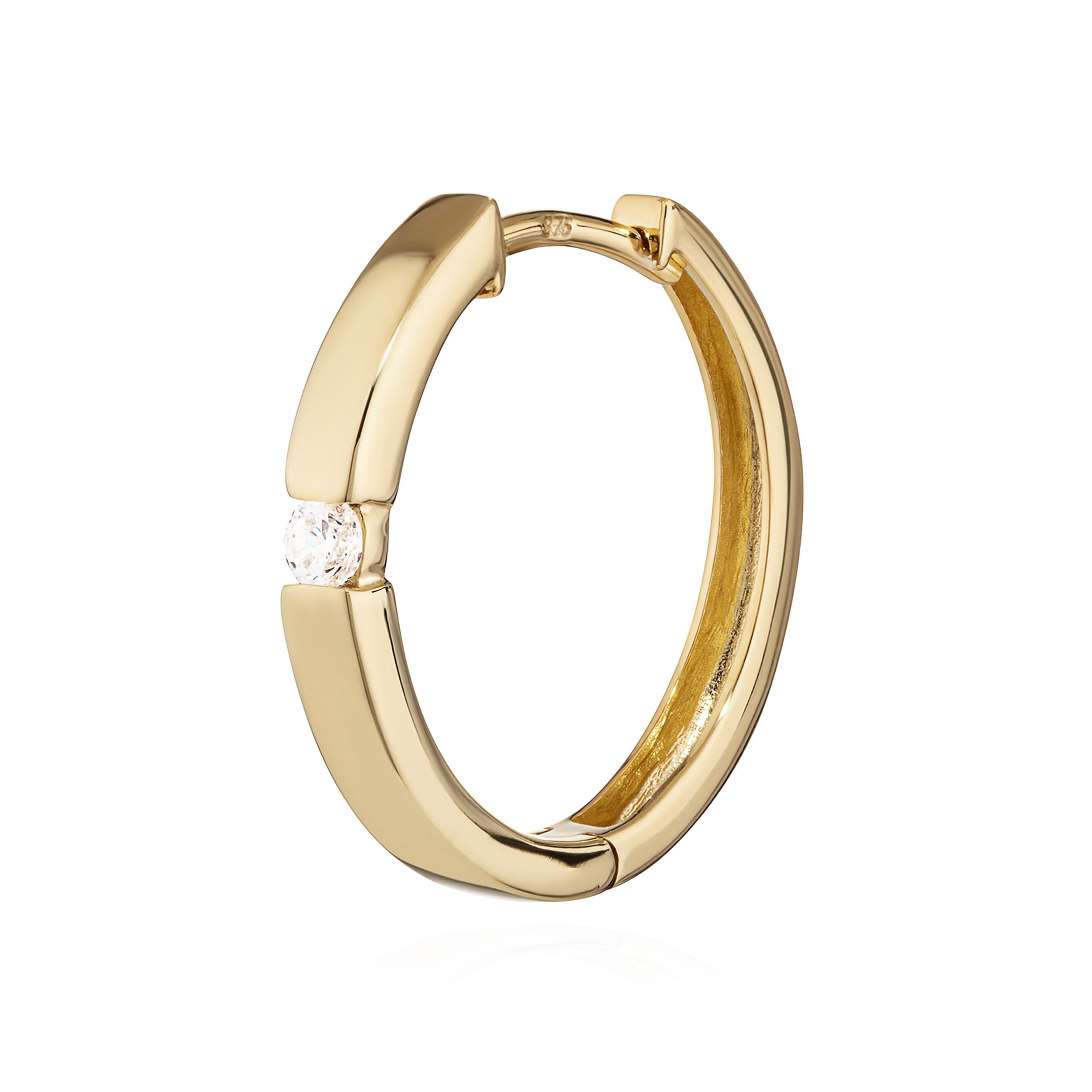 NKlAUS single gold hinged hoop earrings 18.4X2.7mm cubic zirconia square 4942