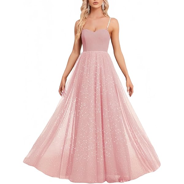 SZ1024 Women's Sparkle Starry Tulle Prom Dresses Sweetheart Neckline  Sleeveless Formal Evening Party Gowns (Blush Pink-Floor  Length,2,US,Numeric,2,Regular,Regular) at Amazon Women's Clothing store