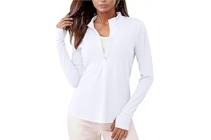 Women's Long Sleeve Active Tops for Hiking Yoga Golf Quarter Zip Sun Protection Swim Shirt Quick Dry Rash Guard