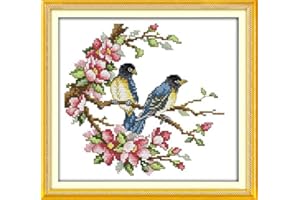 Stitchmelody 14CT Counted Cross Stitch Kits,DMC Unprinted Pattern Embroidery Set Needlework-Magpies 10.6''×9.8''
