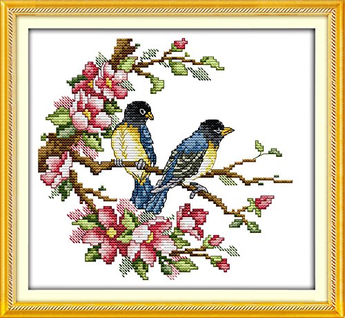 Stitchmelody Stamped Cross Stitch Kits,11CT Printed Pattern Embroidery Kit DIY Home Décor Needlework-Magpies 35cm×32cm