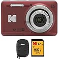 Kodak PIXPRO Friendly Zoom FZ55 Digital Camera (Red) with Hard Case and 32GB SD Card Bundle (3 Items)