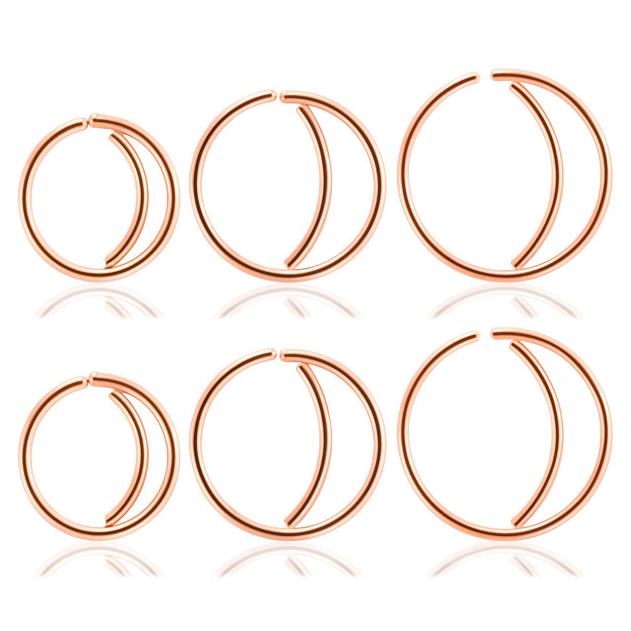 AllerPierce 20G Stainless Steel Rose Gold Nose Ring Hoop Cartilage Hoop Septum Piercing Hoops Jewelry for Women Men 8mm 10mm 12mm