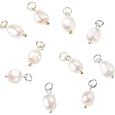 PH PandaHall 10pcs PandaHall Pearl Pendant Charms, Freshwater Pearls Dangles White Natural Pearl Beads Irregular Pear Charms with 3mm Metal Hoop for DIY Earrings Bracelets Necklaces Jewelry Crafts Making