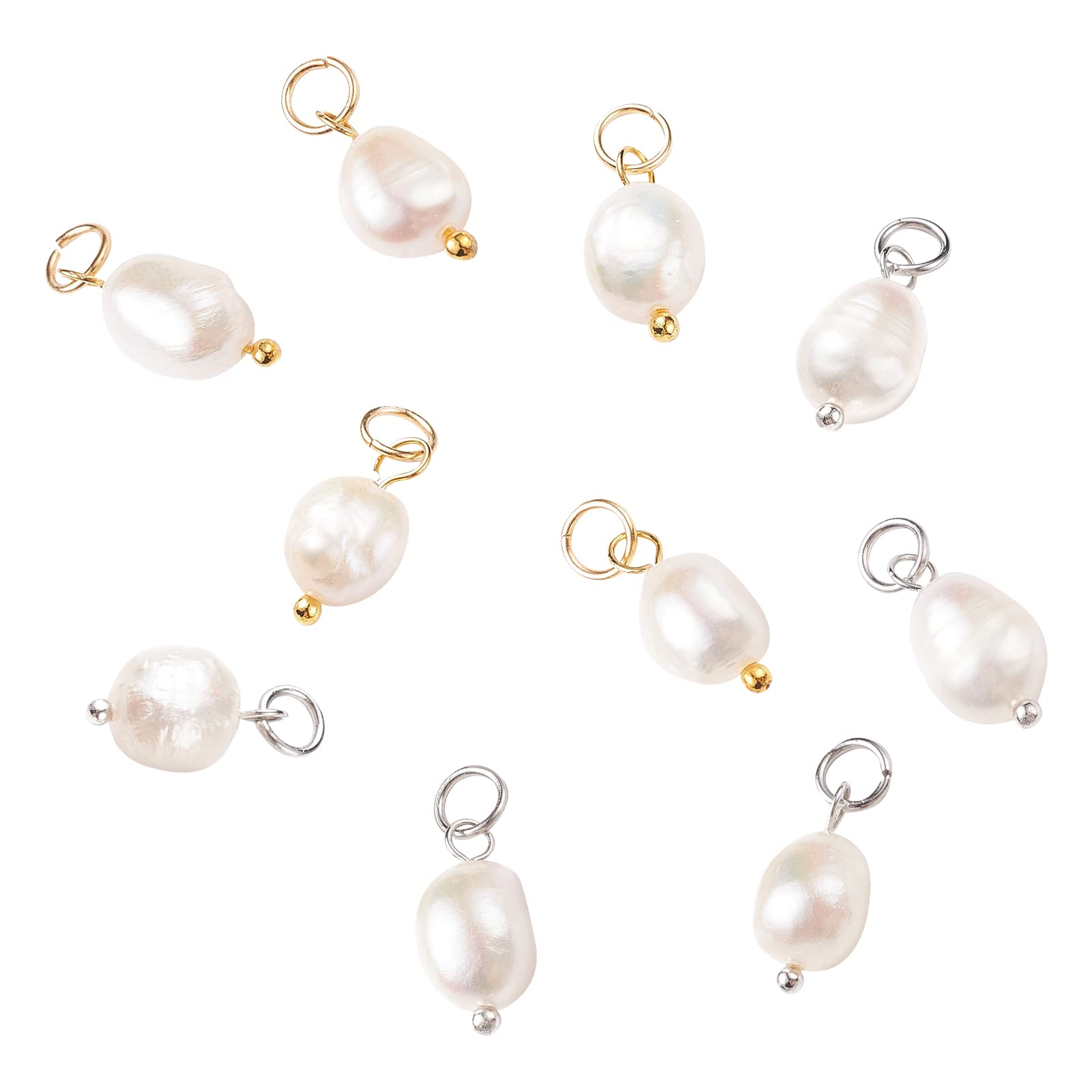 PH PandaHall 10pcs Pearl Pendant Charms, 2 Styles Freshwater Pearl Bead Dangles Pendant with Loop Jewellery Connector for DIY Crafts Necklace Earrings Bracelet Jewellery Making