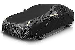AMBARI Car Cover Waterproof All Weather Outdoor Car Cover Sun Protection Full Exterior Covers, Universal Fit Car Cover for SUV and Sedan 210T Taffeta (Black, Size A4)