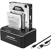 RSHTECH Hard Drive Docking Station Aluminum USB-C/USB 3.0 to SATA Dual Bay Hard Drive Dock for 2.5 or 3.5 inch HDD SSD, with 2-in-1 USB Cable, Support Offline Clone, UASP and 2x22TB, RSH-DS01C
