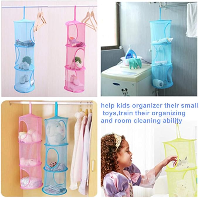 Hanging Mesh Space Saver Bags 3 Compartment Hanging Basket for Stuffed