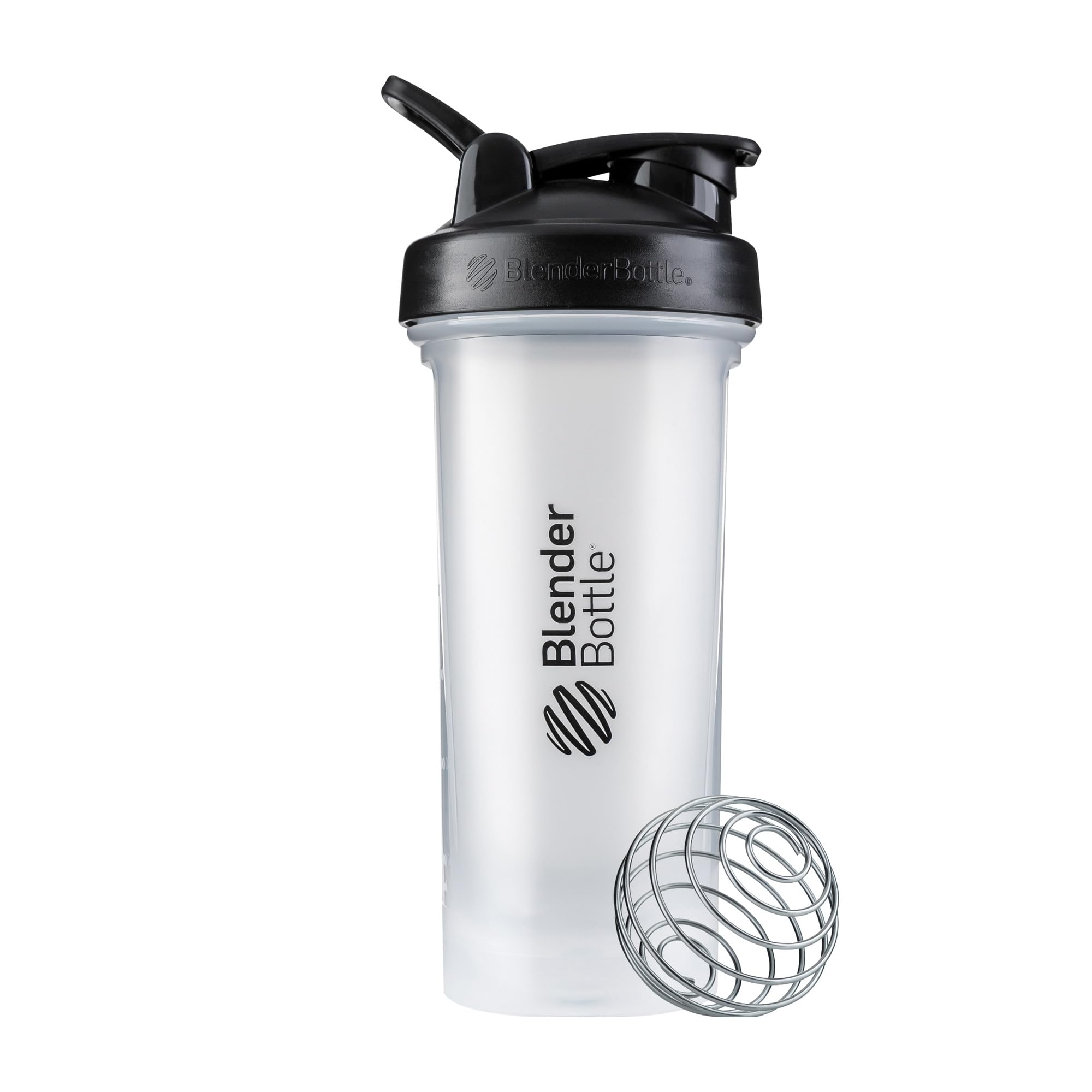 BlenderBottle Classic V2 Shaker Bottle with Stainless Steel Ball, For Protein Shakes, Dishwasher Safe, 830ml, Clear Black