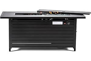 LEGACY HEATING 57 inch Propane Fire Pit Table Outdoor Gas Fire Pit Table, 50000BTU Fire Table with Lid, Retangular Black Firepit Table for Garden Backyard Deck Poolside Party