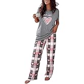 CHICME Womens Pajamas Sets 2 Piece Short Sleeve Lounge Set Printed Loose Pants Pj Sets Loungewear Set