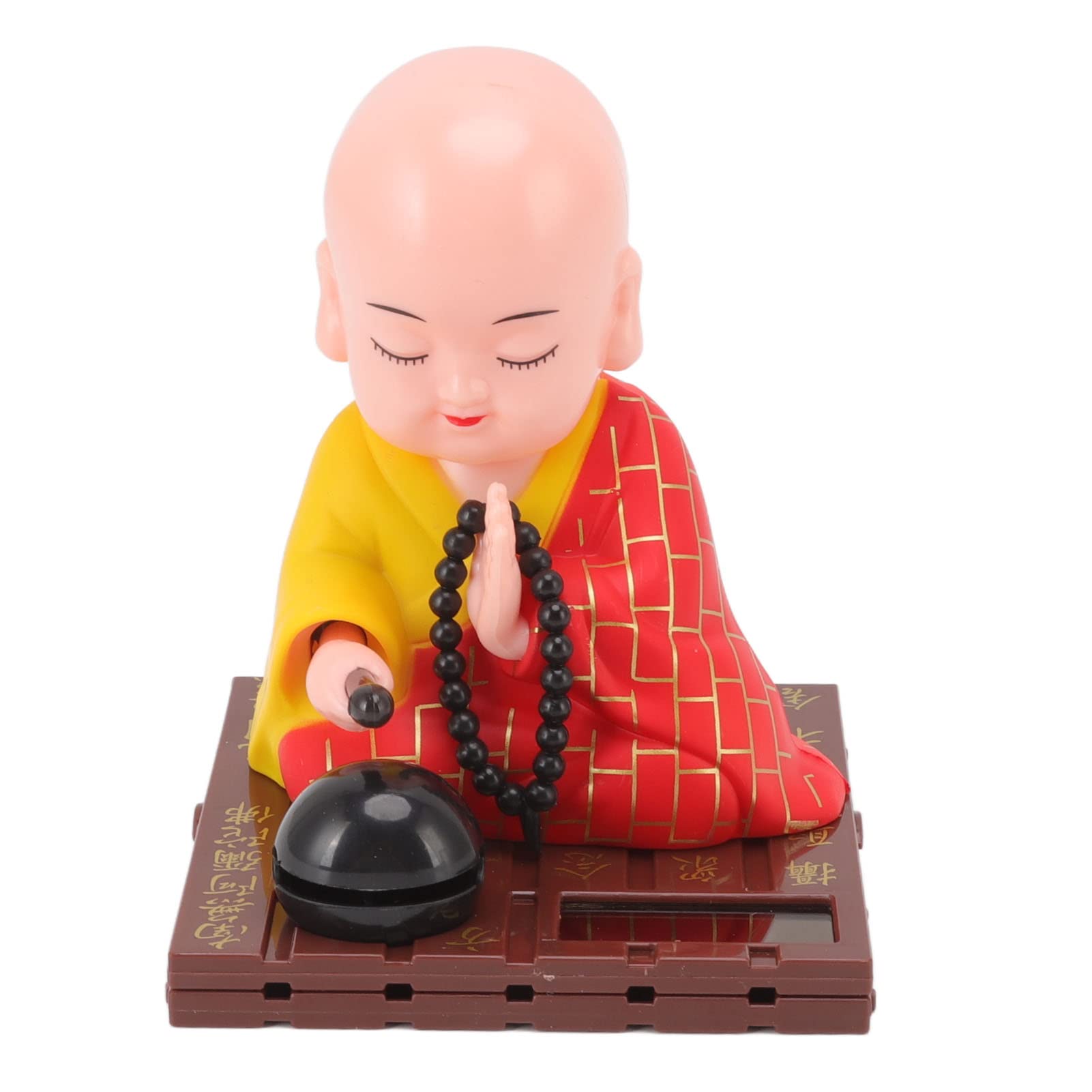 Little Monk Figurine, Bright Color Unique Shape Plastic Fall Proof Solar Energy Powered Solar Head Toy Automatic Nodding Knocking Lucky Meaning Solar Buddhist Monk Ornaments (Red)