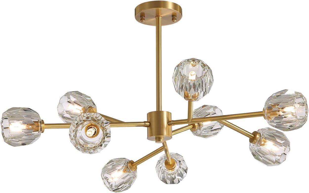 NOXARTE Gold Sputnik Chandelier 9 Lights Starburst Pendant Lighting