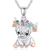 Cargari Cute Animal Necklace 925 Sterling Silver Cow/Turtle Pendant Necklaces Gifts for Women