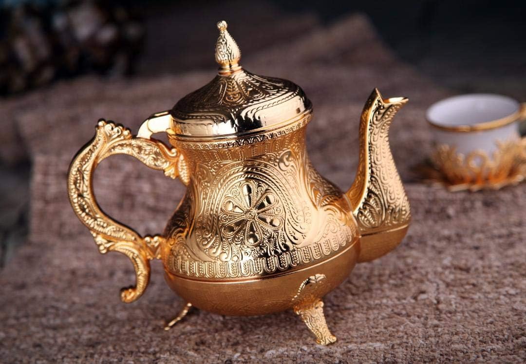 DEMMEX Turkish Moroccan Arabic Teapot Tea Beverage Serving Pot Pitcher, 25 Ounces (Gold)