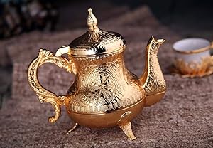 DEMMEX Turkish Moroccan Arabic Teapot Tea Beverage Serving Pot Pitcher, 25 Ounces (Gold)