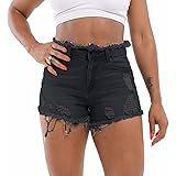 Syydn Womens High Waisted Denim Shorts Stretchy Denim Jean Shorts Frayed Junior Shorts Jeans