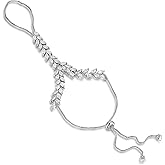 dnswez Cubic Zirconia Statement Ring Bracelet for Women,Adjustable Bohemian Slave Bracelet Hand Chain Ring Jewelry for Women