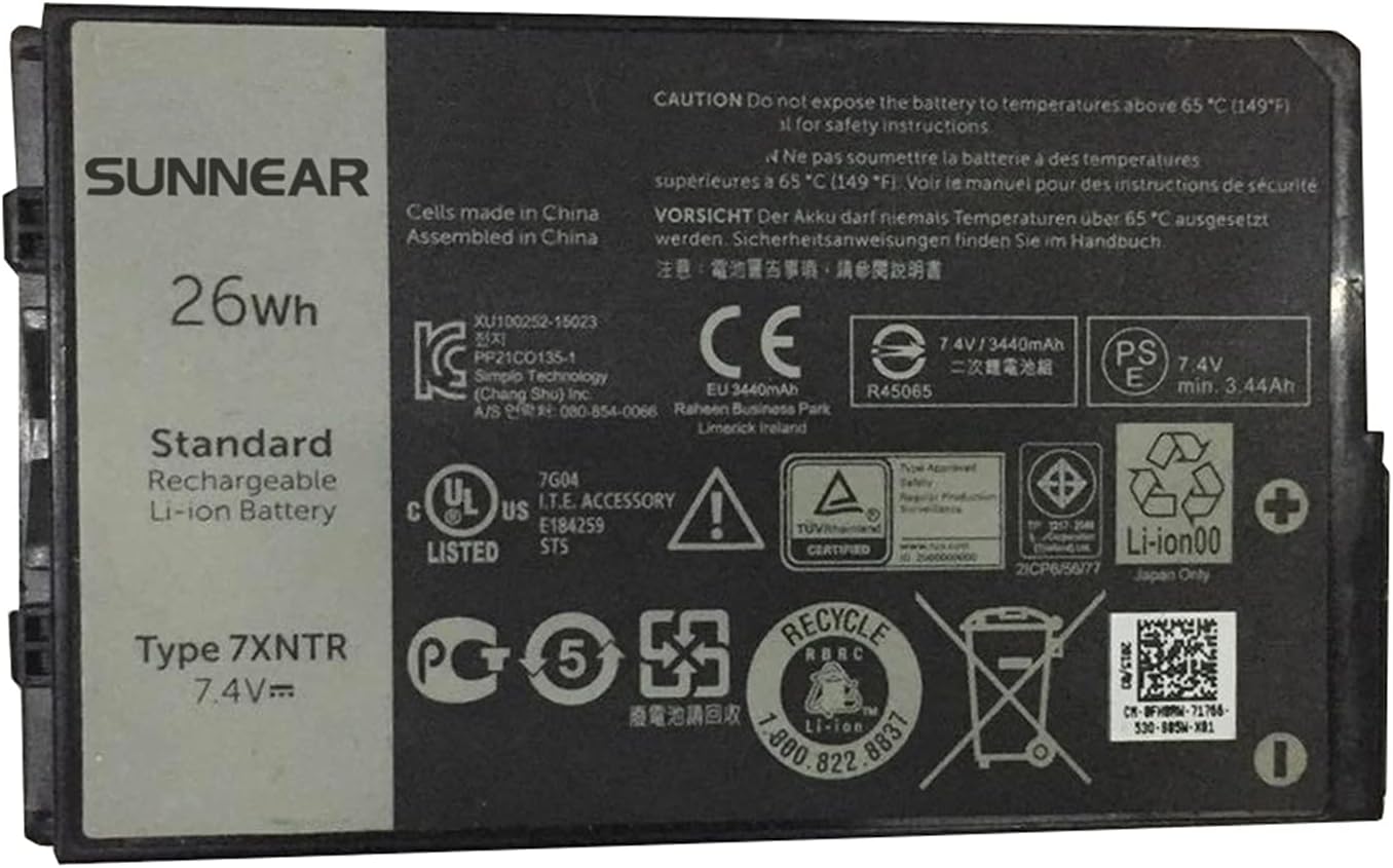 SUNNEAR 7XNTR 26Wh Battery Replacement for Dell Latitude 12 7202 7212 7220 Rugged Extreme Tablet Series Laptop 07XNTR FH8RW 0FH8RW 7.4V 3420mAh