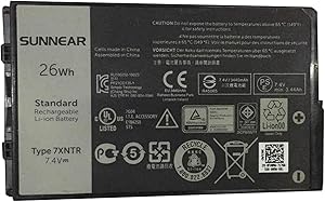 SUNNEAR 7XNTR 26Wh Battery Replacement for Dell Latitude 12 7202 7212 7220 Rugged Extreme Tablet Series Laptop 07XNTR FH8RW 0FH8RW 7.4V 3420mAh