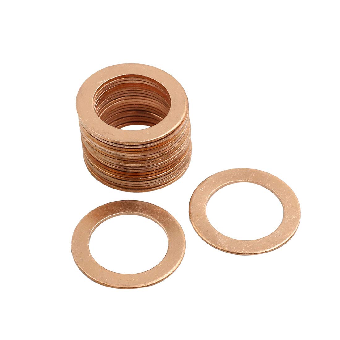 X AUTOHAUX 20 Pcs 20mm Inner Diameter Copper Washers Flat Sealing Gaskets Rings