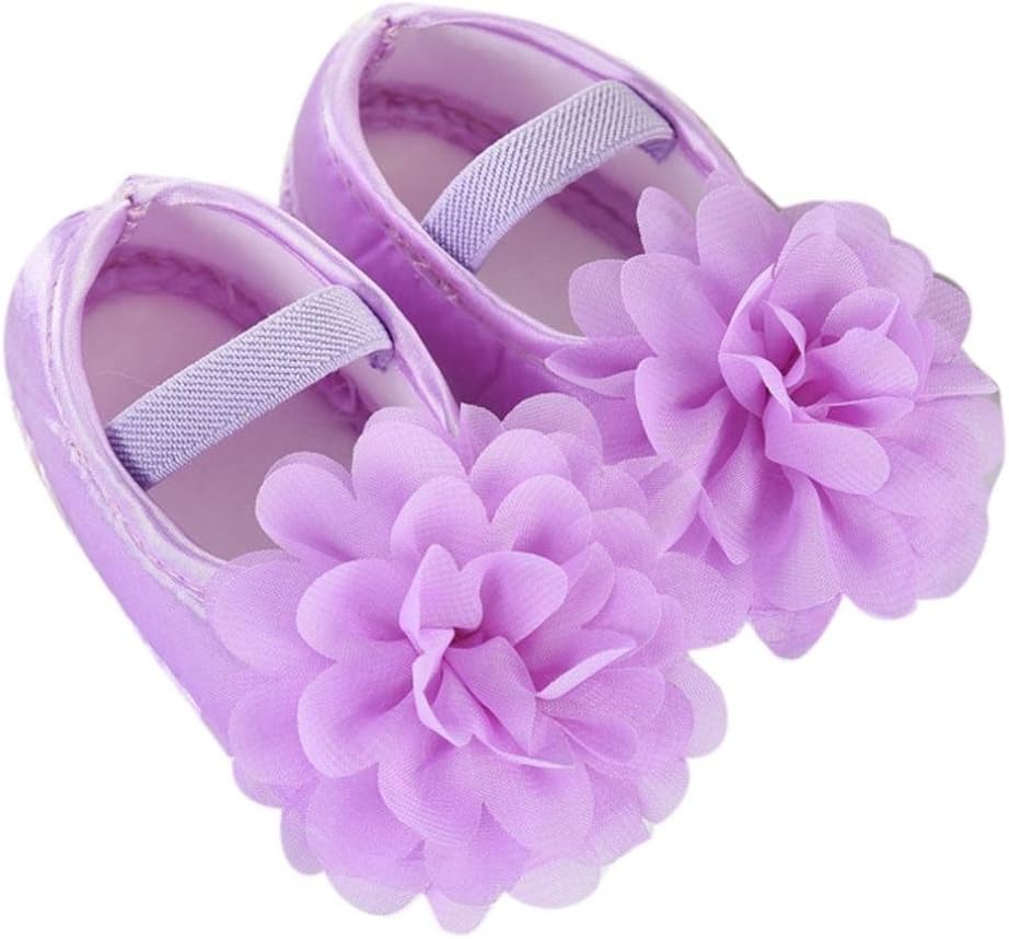 Hot Sale ! Kstare Baby Girl Toddler Infant Chiffon Flower Elastic Band Sole Prewalker Crib Shoes (US:2/0~6 M, Purple)