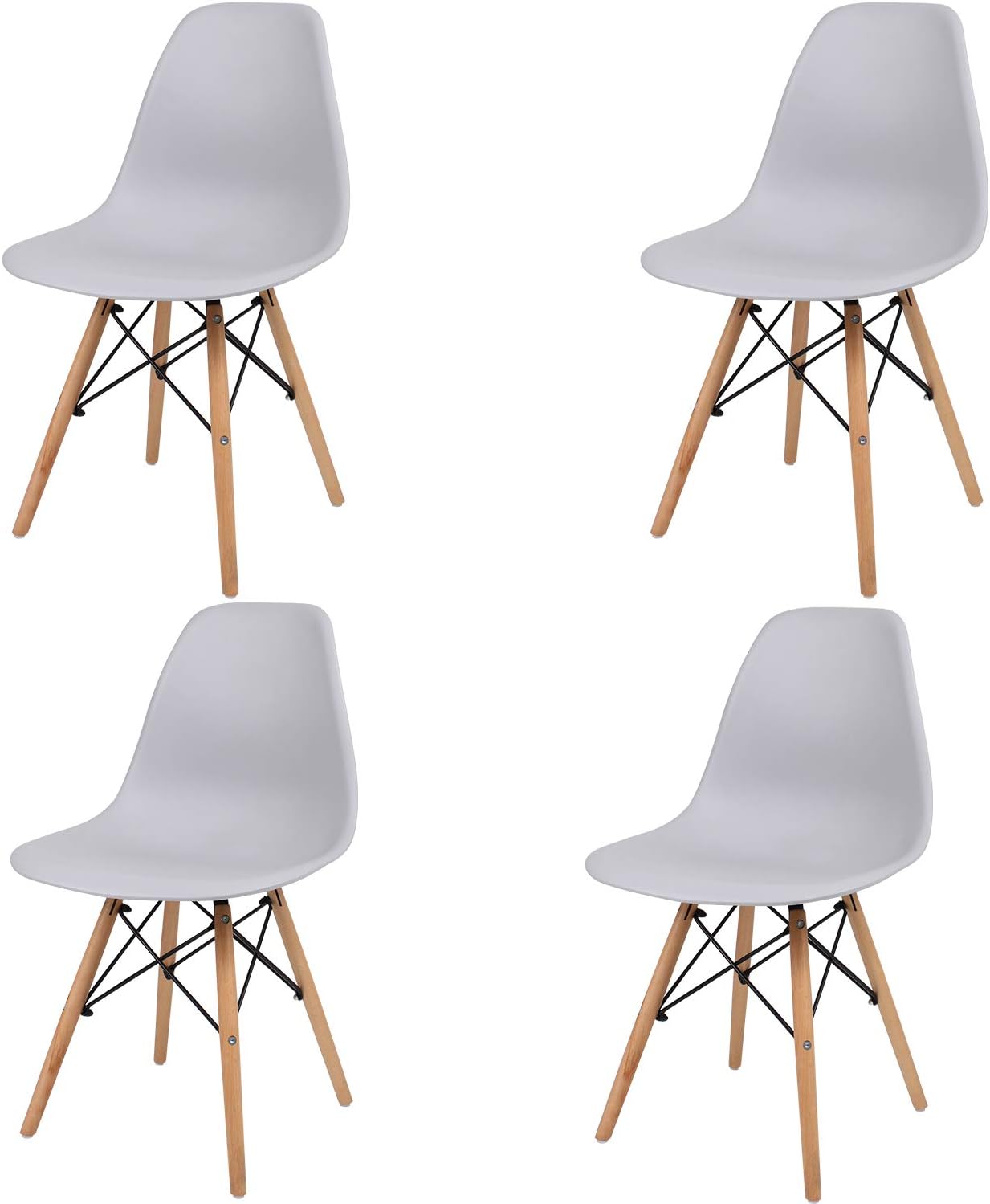 Joolihome Set of 4 Eiffel Dining Chair Plastic Wood Retro Modern Furniture for Living Room, Desk, Patio, Terrace, Office, Kitchen, Lounging, Cafeterias & More (Grey，4)…