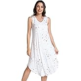 NACHILA Nightgowns for Women-Viscose Made from Bamboo,Soft Sleeveless Sleepshirt Cool Tank Sleep Dress V Neck Sleepwear