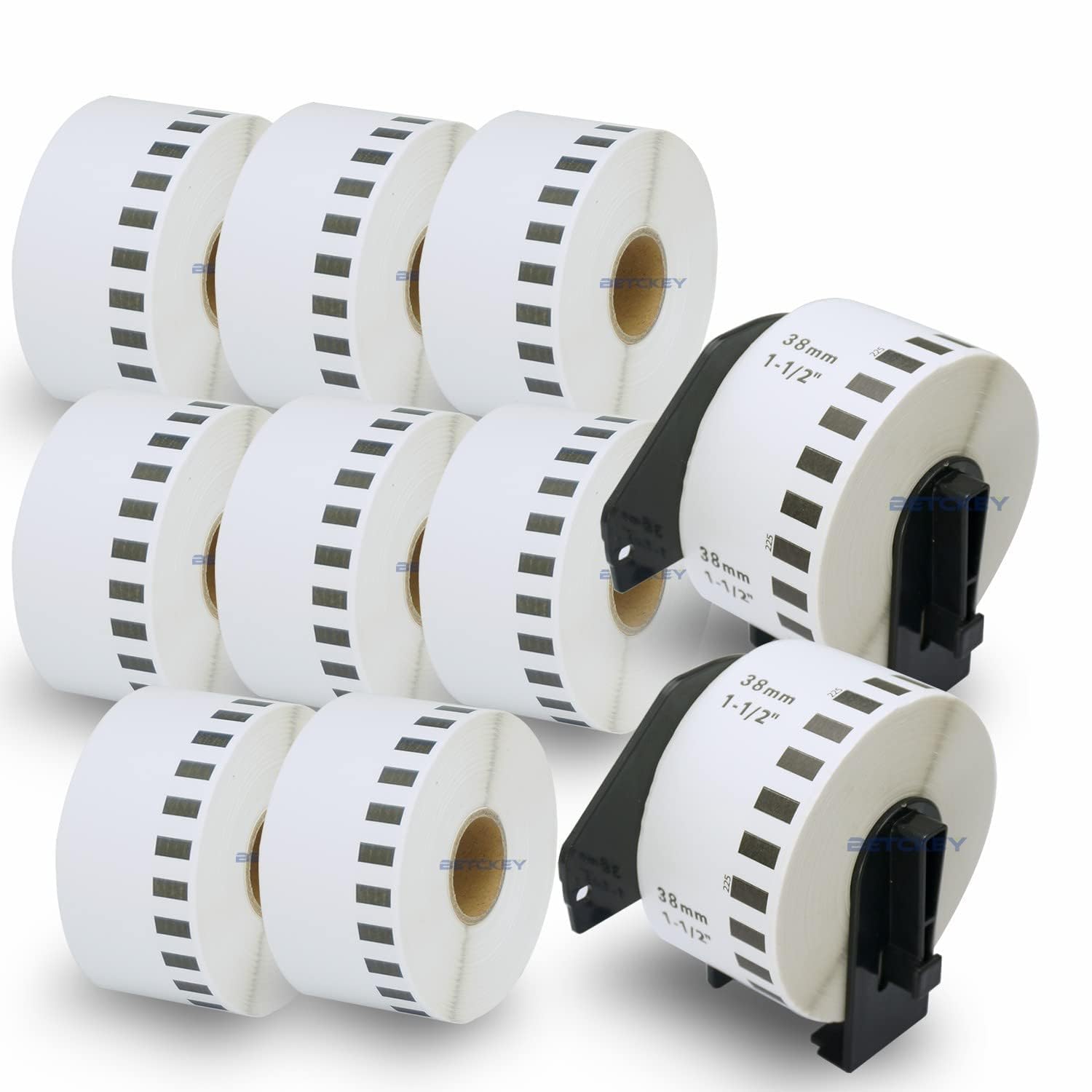 BETCKEY - 10 Rolls DK-22225 Labels with ONLY 2 Reusable Label Holders, 38mm x 30.48m, 10 Continuous Paper Labels Using for Ql Label Printers