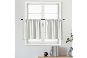 MRTREES White Tier Curtains 24 Inch Length Room Darkening Kitchen Tiers Bathroom Short Curtain Triple Weave Small Cafe Curtains Half Window Treatment Set 2 Panels Rod Pocket, 34 x 24 Inches Long