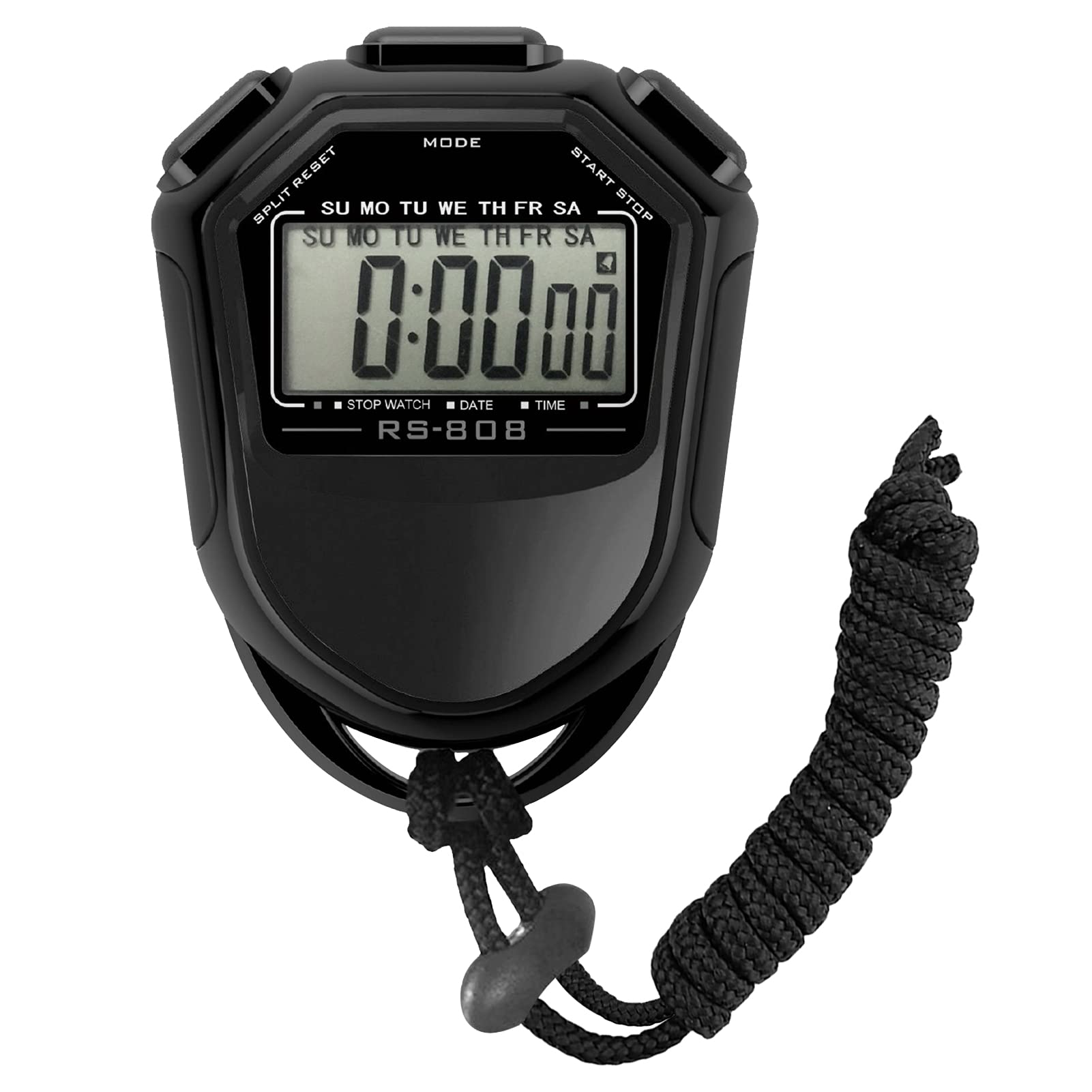 Stopwatch Digital Handheld LCD Timer Chronograph Sports Counter for Multi Sports Stop watch ABS Interval Training Outdoor Running, Swiming with Lanyard KK's (Black)