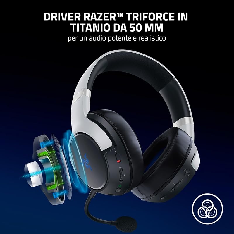 Kaira Pro HyperSpeed - Cuffie gaming wireless multipiattaforma con funzionalità aptiche (HyperSpeed Wireless, Funzionalità aptiche HyperSense, Driver TriForce in Titanio da 50 mm) Nero-Bianco