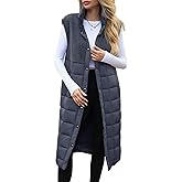 UMEKO Women's Long Puffer Vest Fleece Jacket Winter Button Down Sleeveless Coats