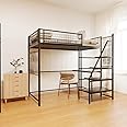 LUMISOL Metal Loft Bed Twin Size with Desk, Heavy Duty Metal Loft Bed Frame with Staircase, Built-in Charging Station and LED Lighting for Bedroom, Dormitory, Black