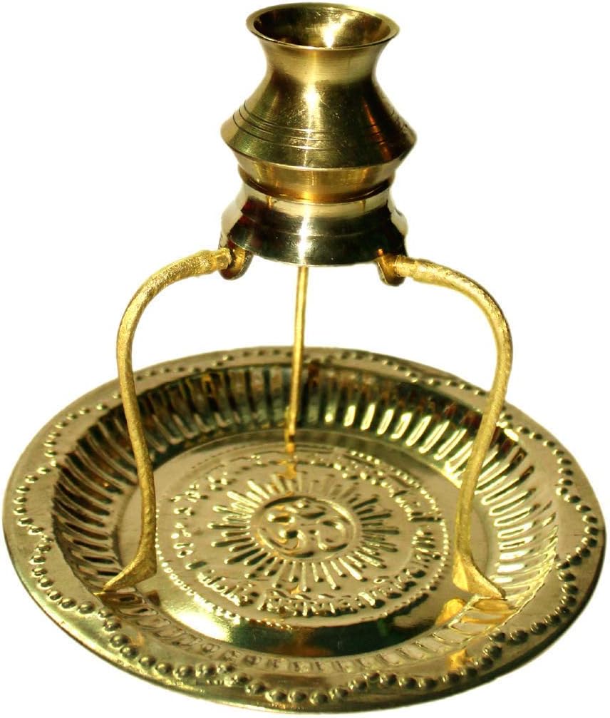 Radhna Indian Traditional Brass Plate Thali with Shivling Stand and Jal Abhishek Kalash Lota for Pooja Home Decor (Gold) | Puja Item
