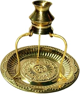 Radhna Indian Traditional Brass Plate Thali with Shivling Stand and Jal Abhishek Kalash Lota for Pooja Home Decor (Gold) | Puja Item
