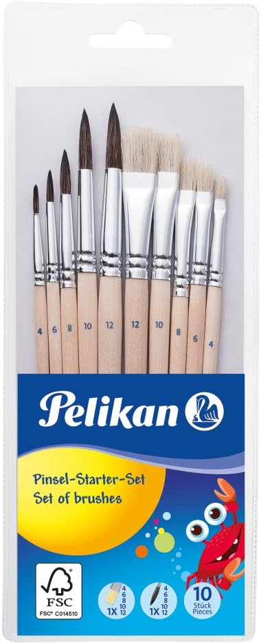 Pelikan 700405 Pinsel Starter-Set mit 5 Haar- und 5 Borstenpinseln