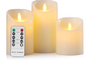 Aku Tonpa Flameless Candles Battery Operated Pillar Real Wax Flickering Electric LED Candle Sets with Remote Control Cycling 