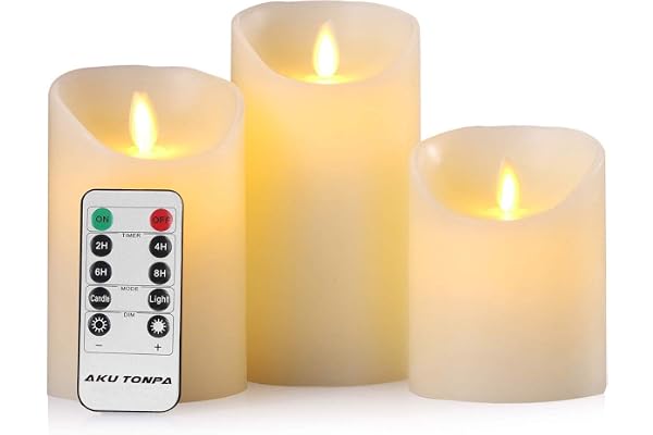 Aku Tonpa Ivory Flameless Candles Battery Operated Pillar Real Wax Flickering Electric LED Candle Sets with Remote Control Cy