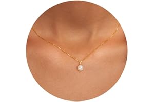 PRTGL Pearl Necklace: 14K Gold-Plated/White Gold-plated Pearl Necklace for Women 16.5” + 2”