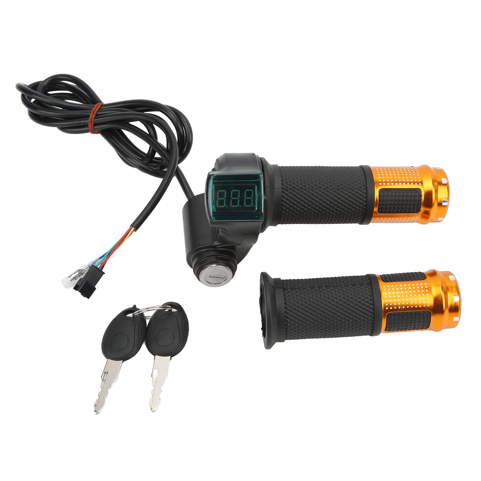 RiToEasysports 1 Pair Electric Bike Throttle Grip,Electric Scooter Twist Throttle with LED Display for Electric Bicycle 12V‑99V(Golden Handle) Electric Bicycle Modification Accessories Ride
