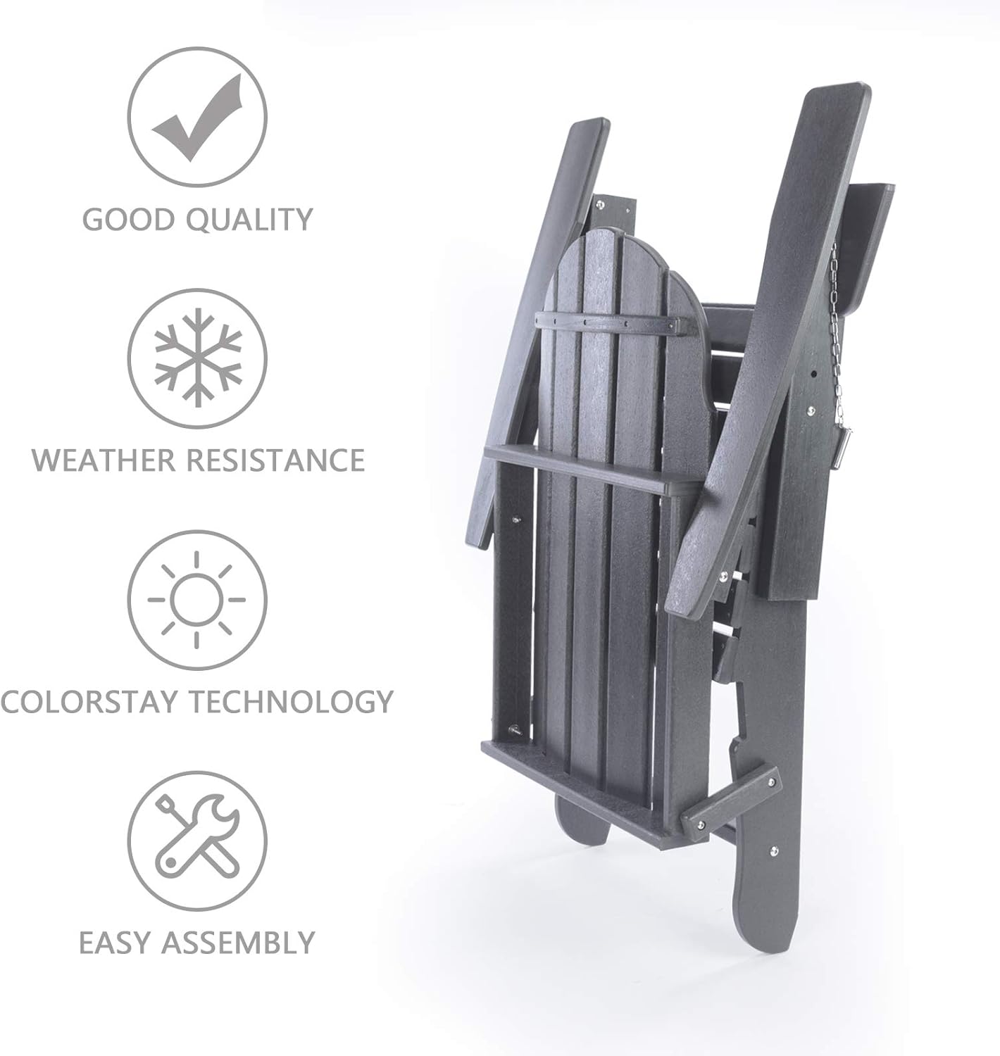 Folding Adirondack Chair, Patio Outdoor Chairs, HDPE Plastic Resin Deck Chair, Painted Weather Resistant, for Deck, Garden, Backyard & Lawn Furniture, Fire Pit, Porch Seating by Gettati Slate Gray: Kitchen & Dining