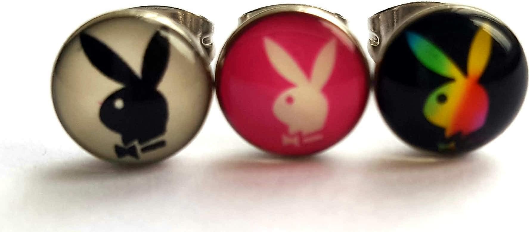 Novelty Pair Stud Earrings Set Stainless Steel Earrings Jewelry for Girls Boys Women Men (Playboy - All 3 Singles)