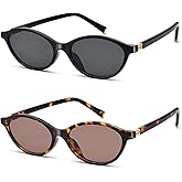 NULOOQ Retro Oval Sunglasses for Women Chic Cat Eye 90s Sunnies Lightweight Narrow Sun Glasses